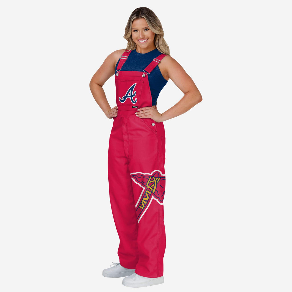 Atlanta Braves Womens Big Logo Bib Overalls FOCO XS - FOCO.com