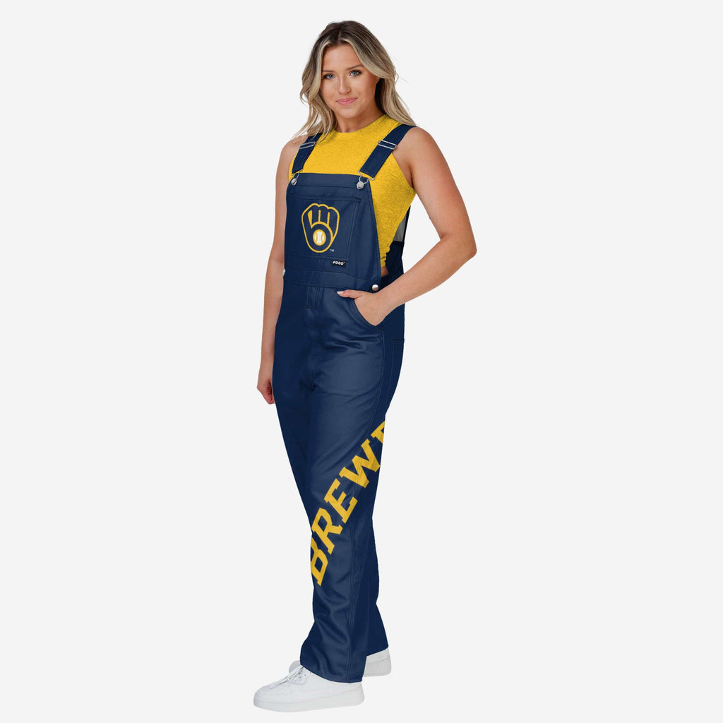 Milwaukee Brewers Womens Big Logo Bib Overalls FOCO XS - FOCO.com