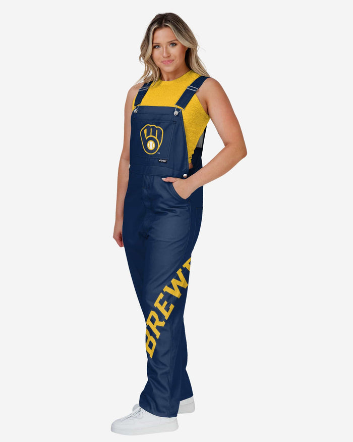 Milwaukee Brewers Womens Big Logo Bib Overalls FOCO XS - FOCO.com