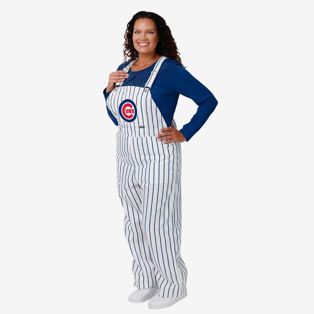 Chicago Cubs Womens Pinstripe Bib Overalls FOCO XS - FOCO.com