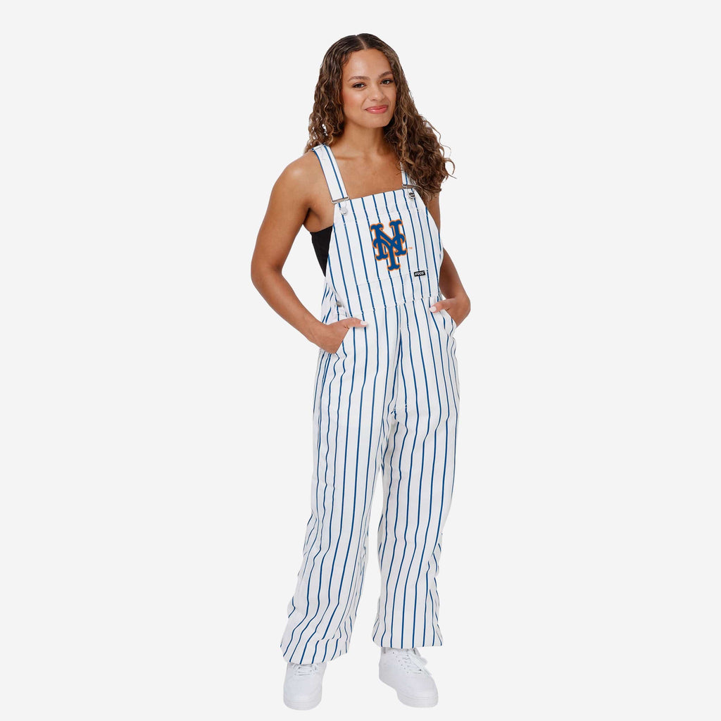 New York Mets Womens Pinstripe Bib Overalls FOCO XS - FOCO.com