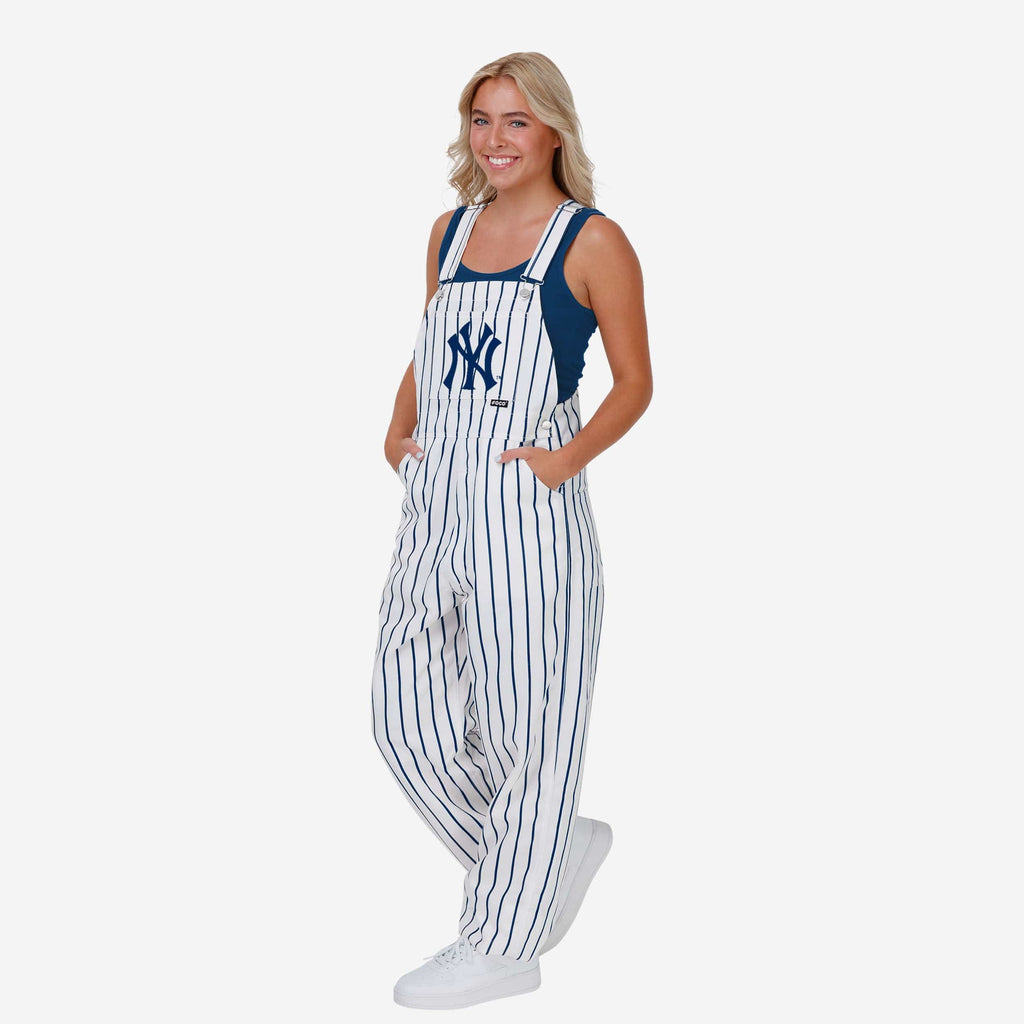 New York Yankees Womens Pinstripe Bib Overalls FOCO XS - FOCO.com