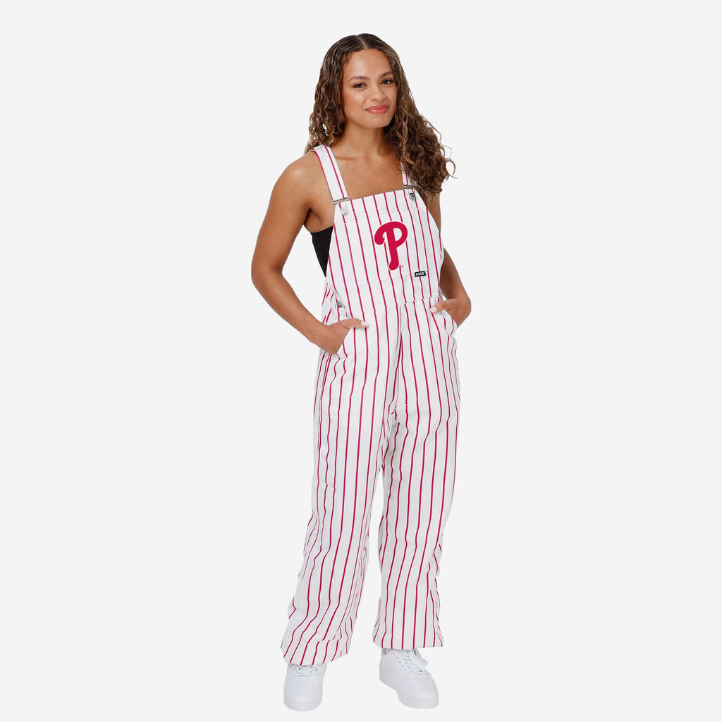 Philadelphia Phillies Womens Pinstripe Bib Overalls FOCO XS - FOCO.com