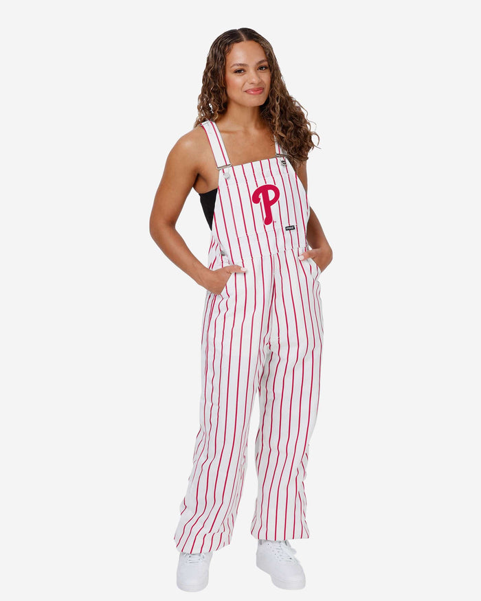 Philadelphia Phillies Womens Pinstripe Bib Overalls FOCO XS - FOCO.com