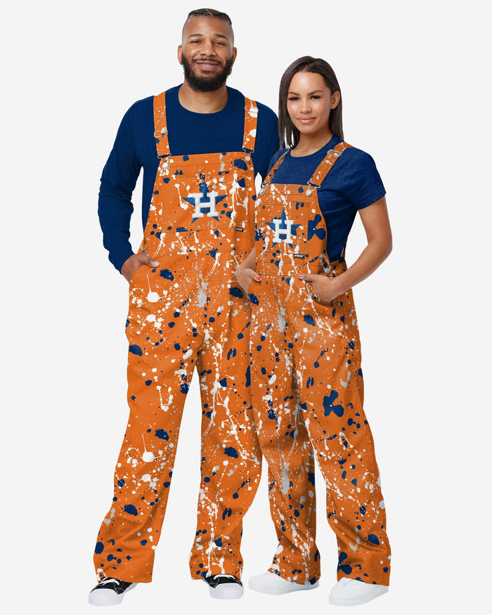 Houston Astros Womens Paint Splatter Bib Overalls FOCO - FOCO.com