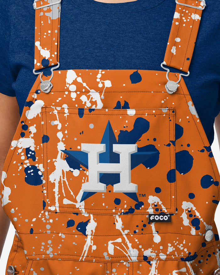 Houston Astros Womens Paint Splatter Bib Overalls FOCO - FOCO.com