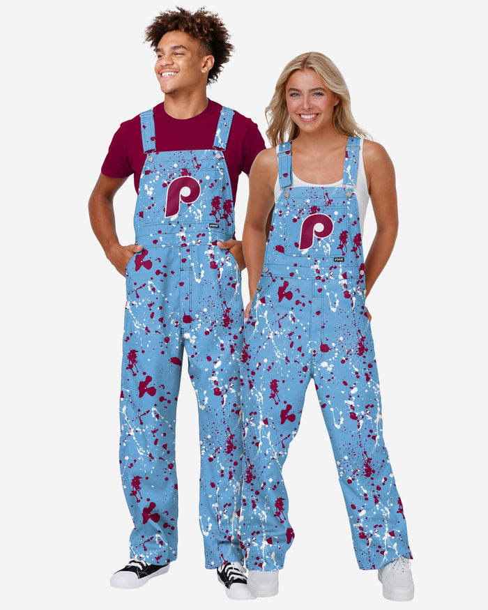 Philadelphia Phillies Womens Powder Blue Paint Splatter Bib Overalls FOCO - FOCO.com