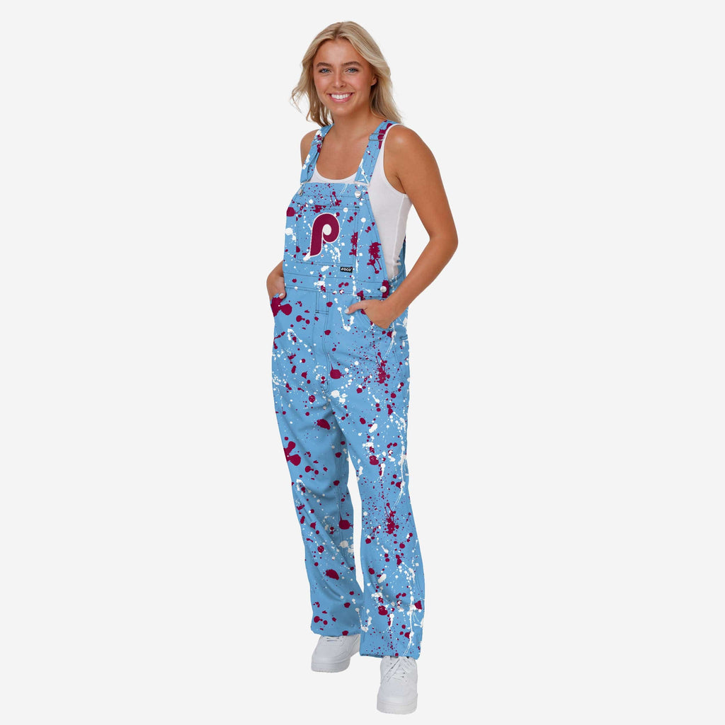 Philadelphia Phillies Womens Powder Blue Paint Splatter Bib Overalls FOCO XS - FOCO.com