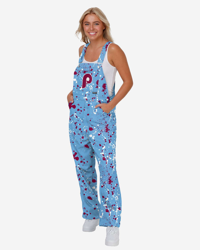 Philadelphia Phillies Womens Powder Blue Paint Splatter Bib Overalls FOCO XS - FOCO.com