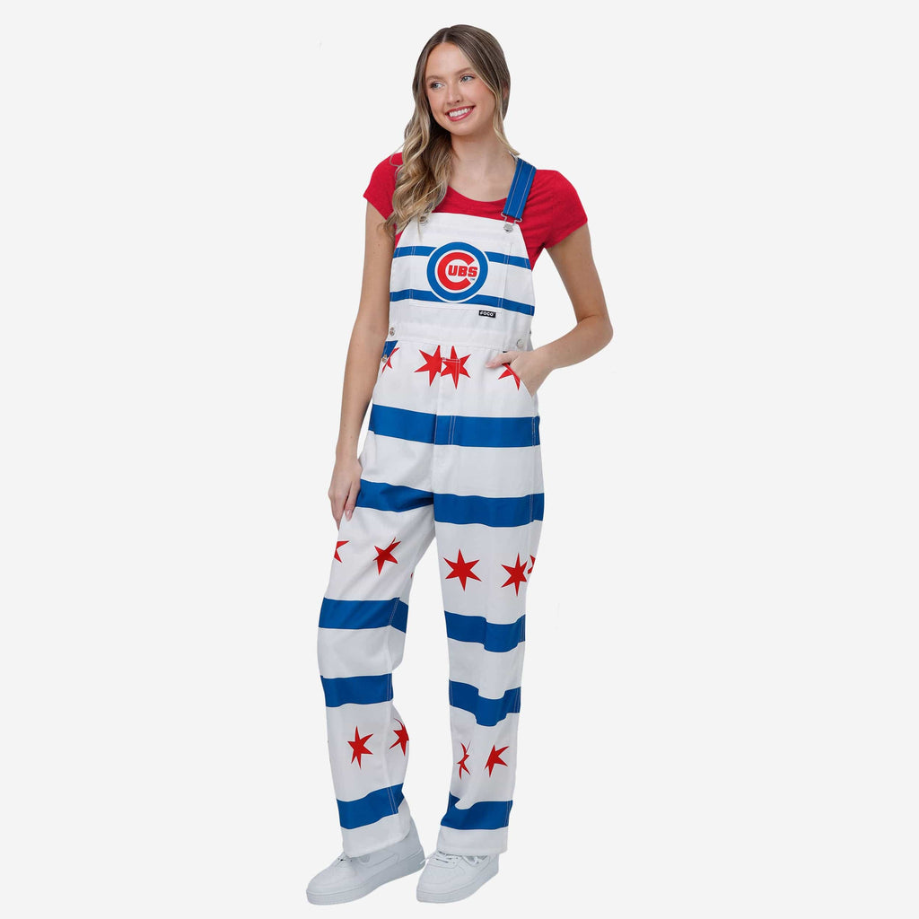 Chicago Cubs Womens Flag Thematic Bib Overalls FOCO XS - FOCO.com