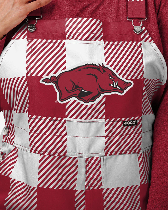 Arkansas Razorbacks Womens Plaid Bib Overalls FOCO - FOCO.com