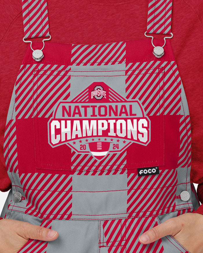 Ohio State Buckeyes 2024 Football National Champions Womens Red Plaid Bib Overalls FOCO - FOCO.com