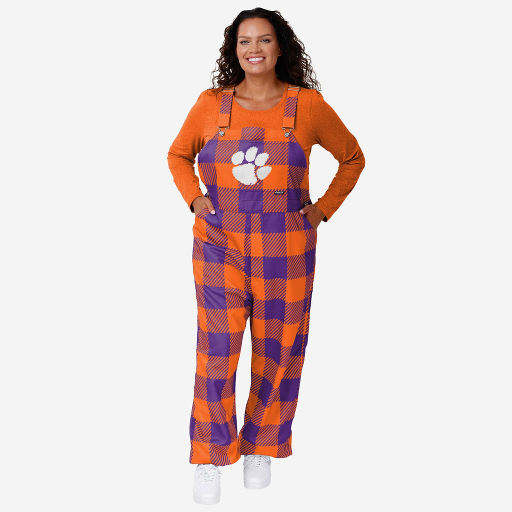 Clemson Tigers Womens Plaid Bib Overalls FOCO XS - FOCO.com