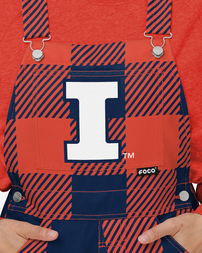 Illinois Fighting Illini Womens Plaid Bib Overalls FOCO - FOCO.com