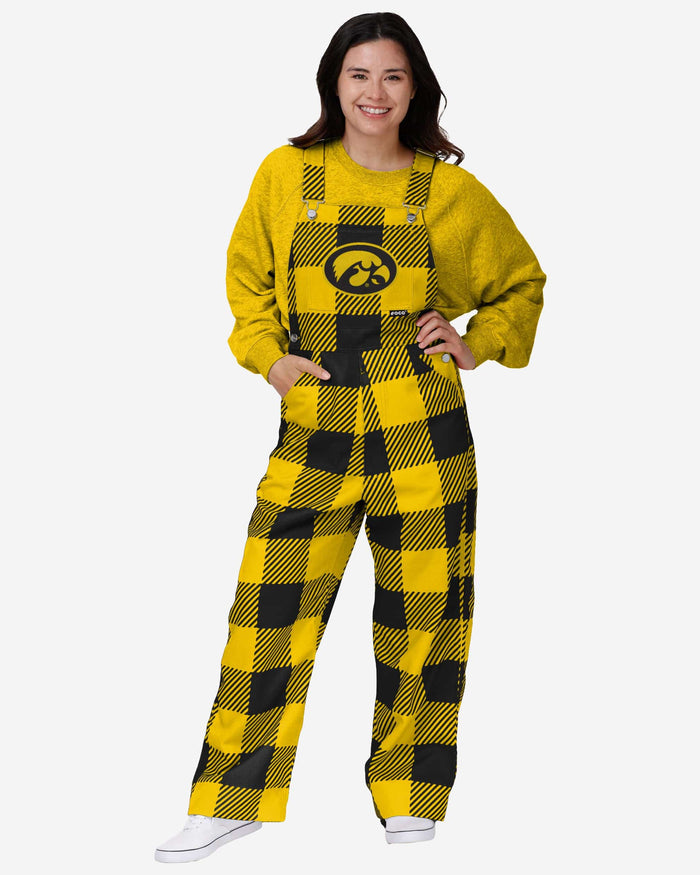 Iowa Hawkeyes Womens Plaid Bib Overalls FOCO XS - FOCO.com