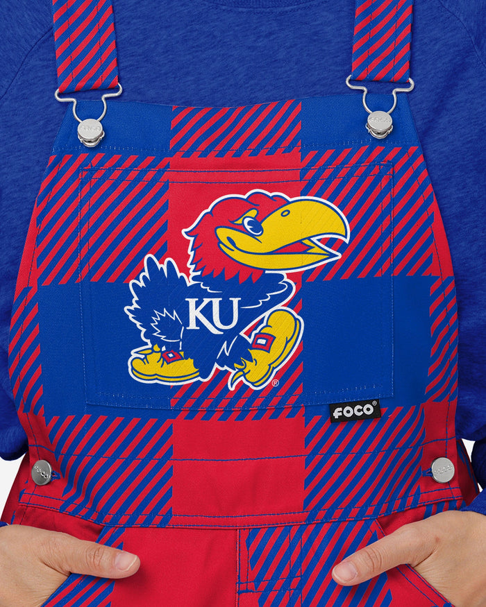 Kansas Jayhawks Womens Plaid Bib Overalls FOCO - FOCO.com