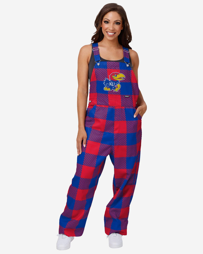 Kansas Jayhawks Womens Plaid Bib Overalls FOCO XS - FOCO.com