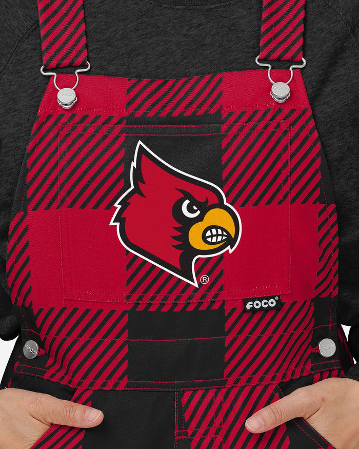 Louisville Cardinals Womens Plaid Bib Overalls FOCO - FOCO.com