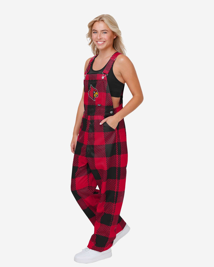 Louisville Cardinals Womens Plaid Bib Overalls FOCO XS - FOCO.com