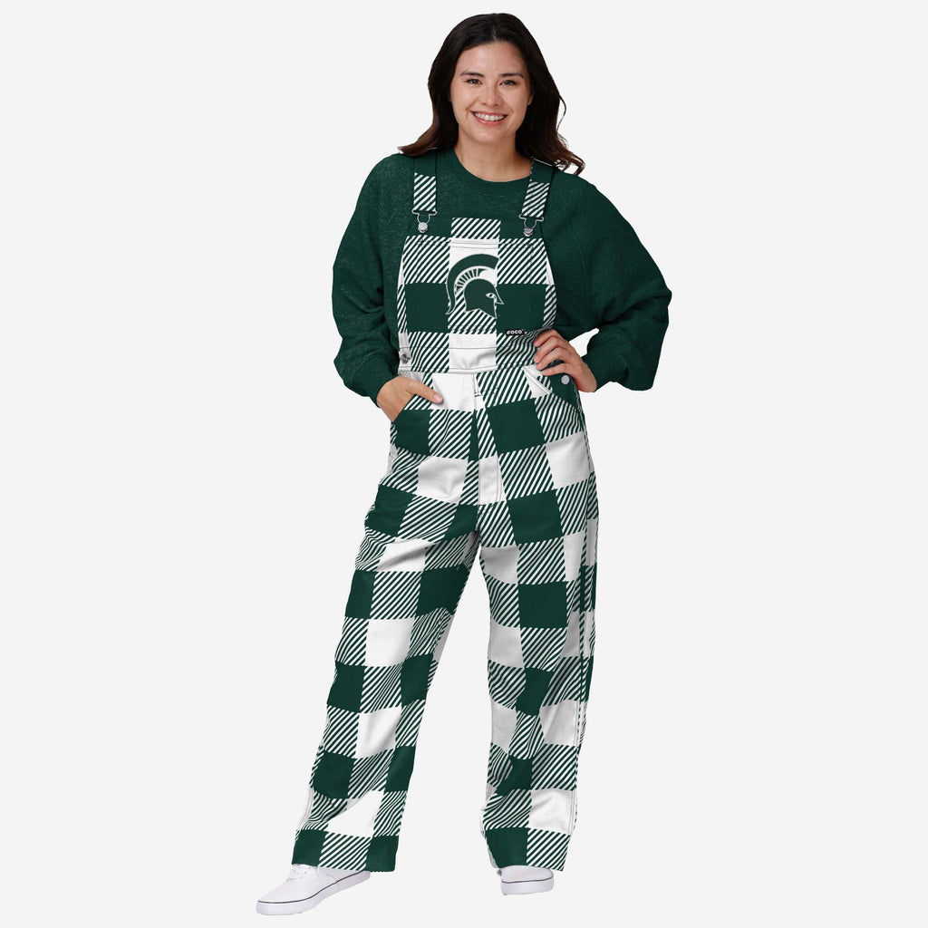 Michigan State Spartans Womens Plaid Bib Overalls FOCO XS - FOCO.com