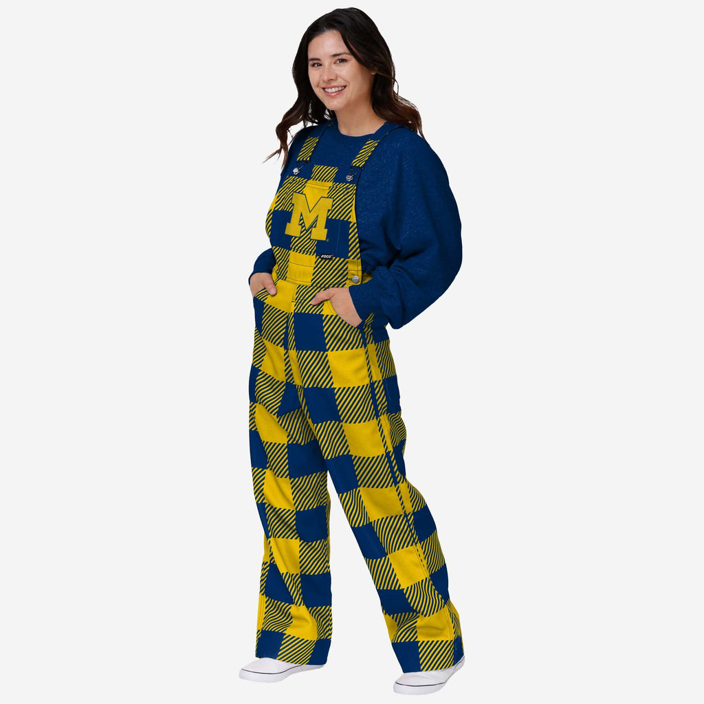 Michigan Wolverines Womens Plaid Bib Overalls FOCO XS - FOCO.com