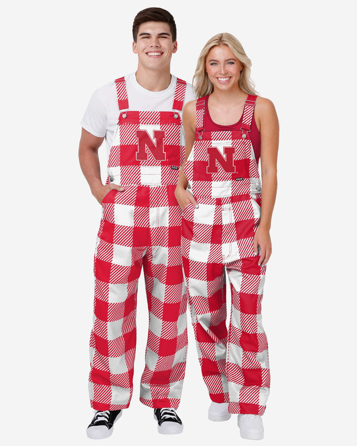 Nebraska Cornhuskers Womens Plaid Bib Overalls FOCO - FOCO.com