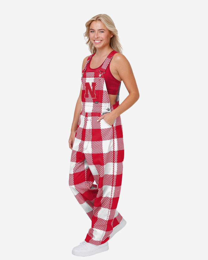 Nebraska Cornhuskers Womens Plaid Bib Overalls FOCO XS - FOCO.com