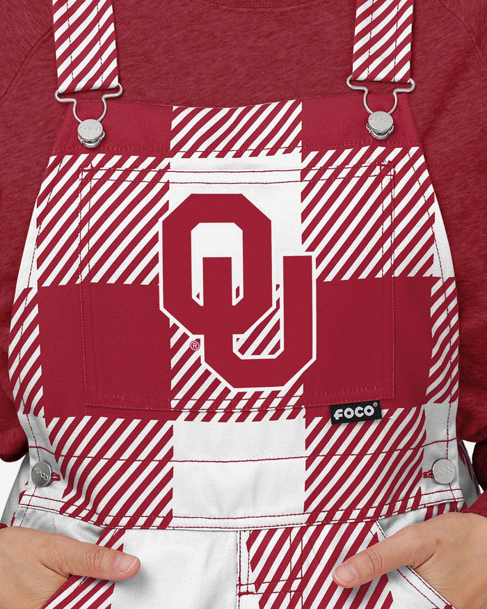 Oklahoma Sooners Womens Plaid Bib Overalls FOCO - FOCO.com