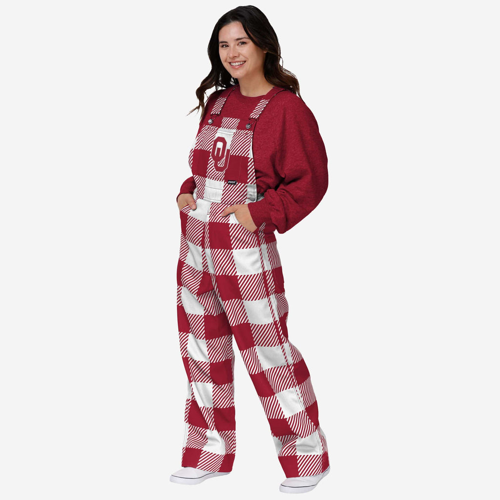 Oklahoma Sooners Womens Plaid Bib Overalls FOCO XS - FOCO.com