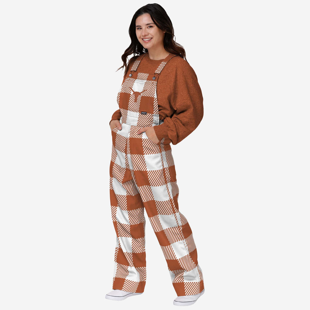 Texas Longhorns Womens Plaid Bib Overalls FOCO XS - FOCO.com