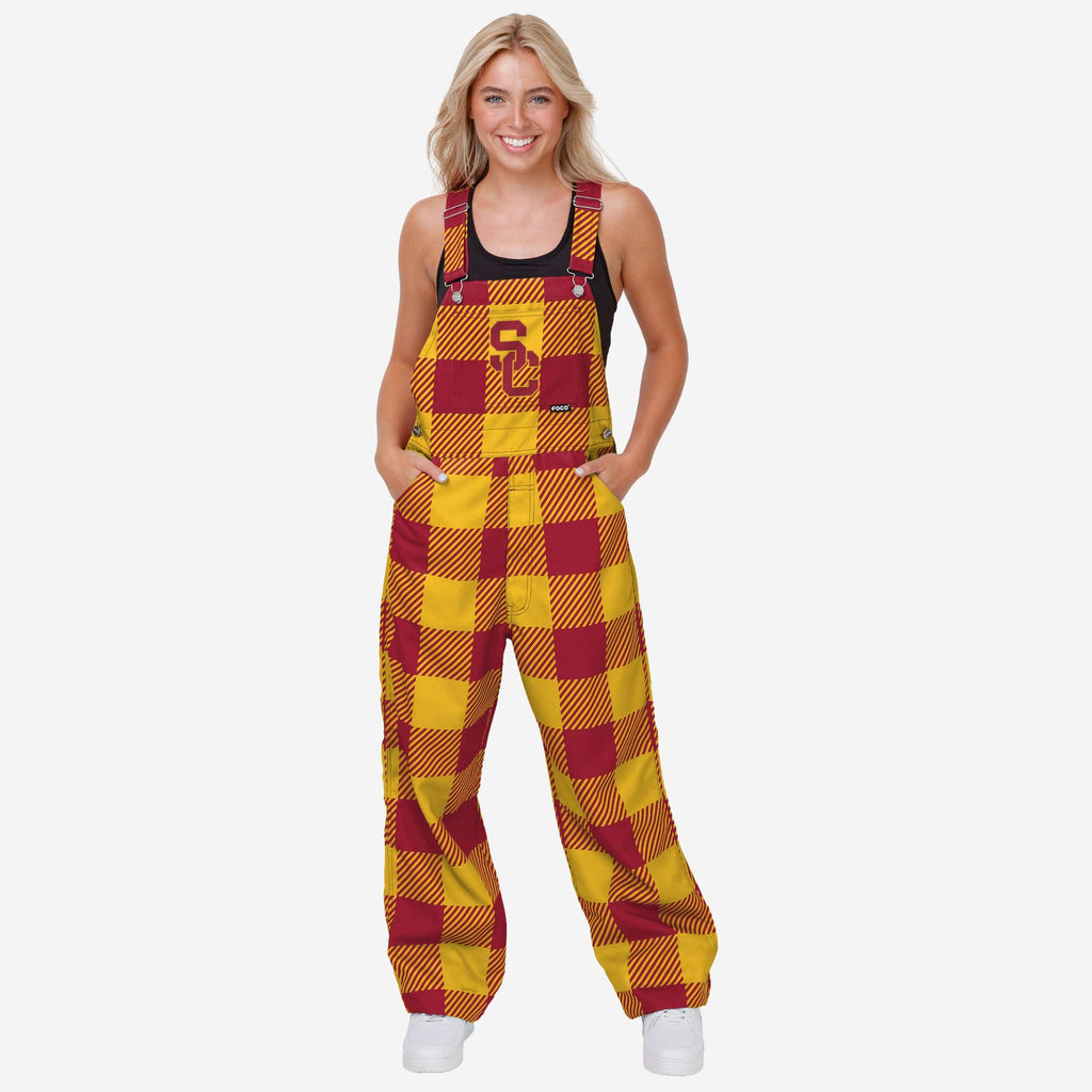 USC Trojans Womens Plaid Bib Overalls FOCO XS - FOCO.com