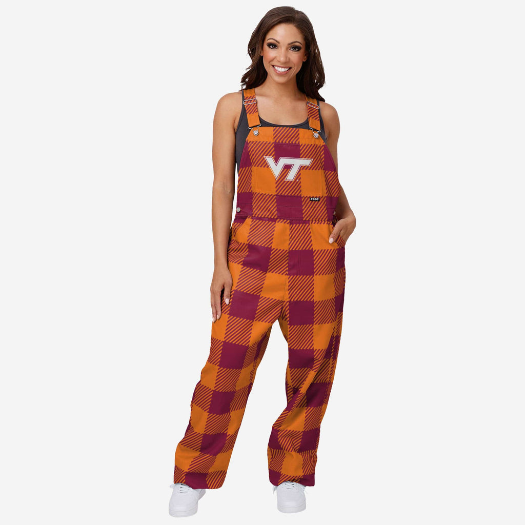 Virginia Tech Hokies Womens Plaid Bib Overalls FOCO XS - FOCO.com