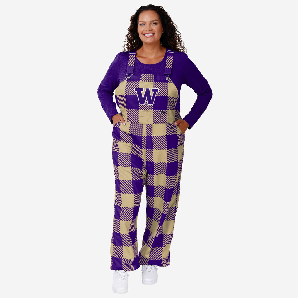 Washington Huskies Womens Plaid Bib Overalls FOCO XS - FOCO.com