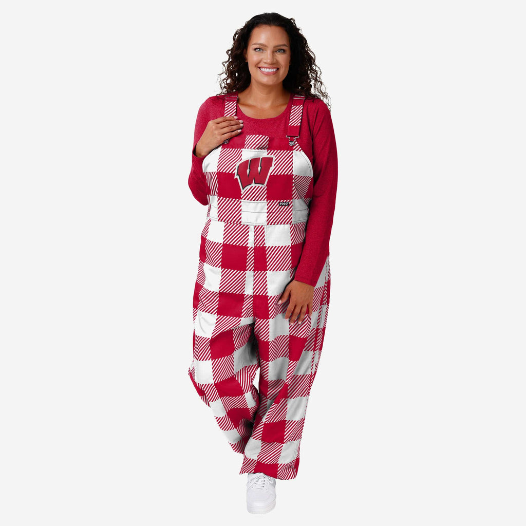 Wisconsin Badgers Womens Plaid Bib Overalls FOCO XS - FOCO.com