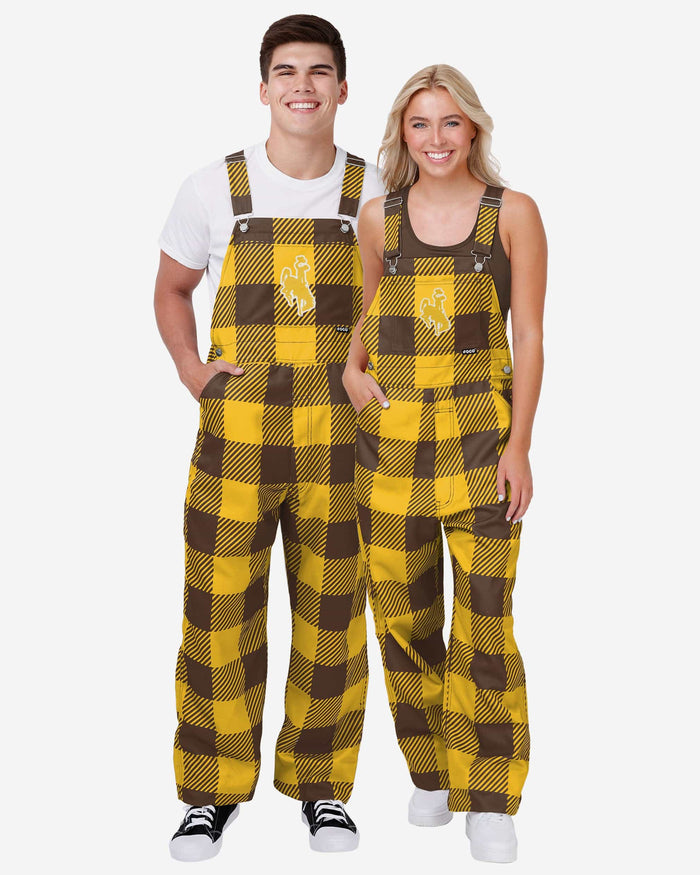 Wyoming Cowboys Womens Plaid Bib Overalls FOCO - FOCO.com