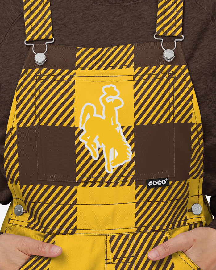 Wyoming Cowboys Womens Plaid Bib Overalls FOCO - FOCO.com