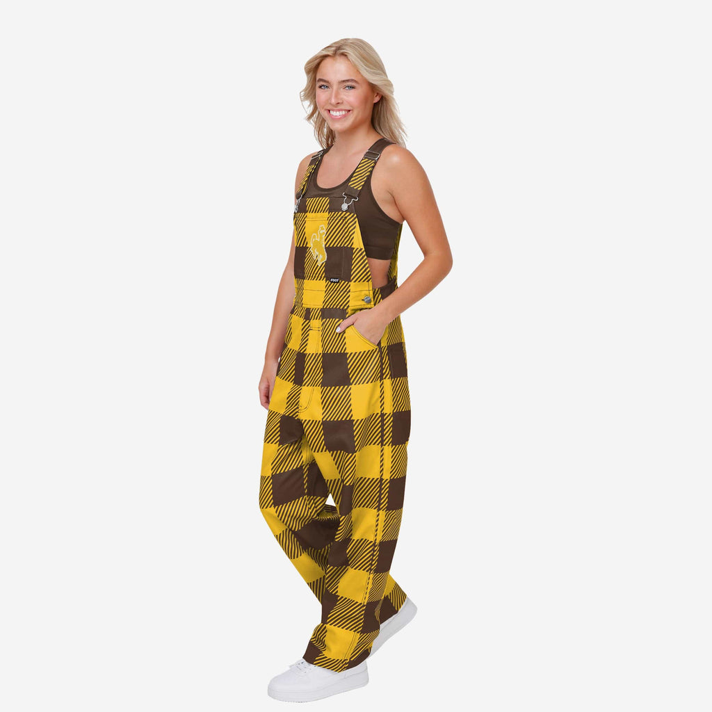 Wyoming Cowboys Womens Plaid Bib Overalls FOCO XS - FOCO.com