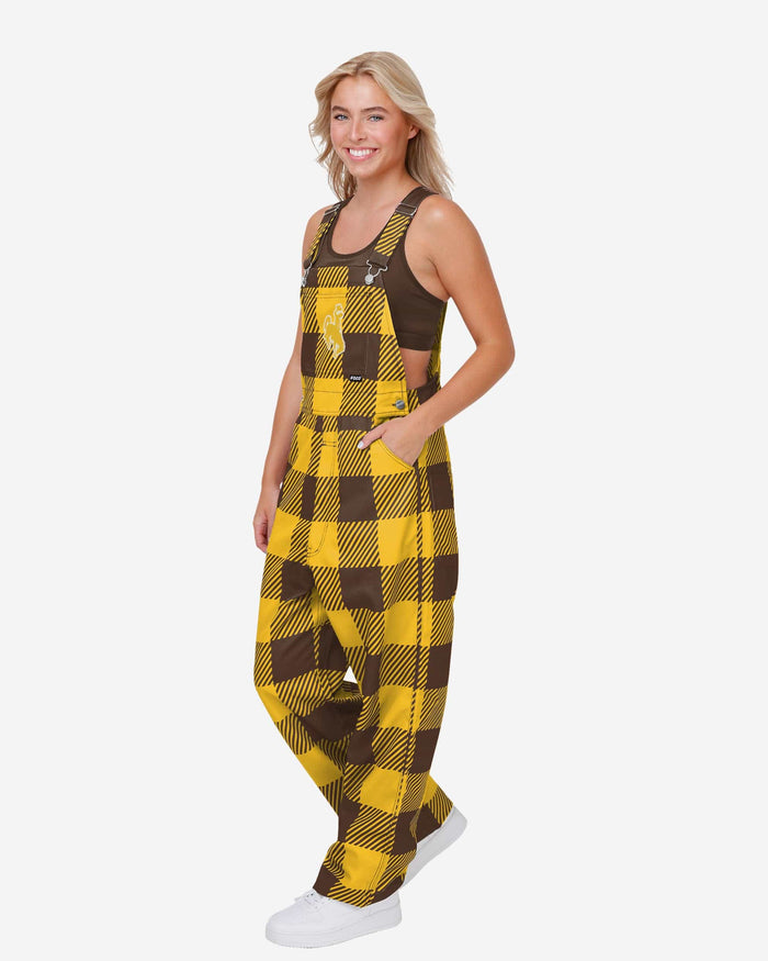 Wyoming Cowboys Womens Plaid Bib Overalls FOCO XS - FOCO.com