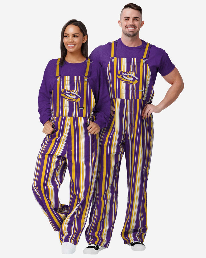 LSU Tigers Womens Hyper Stripe Bib Overalls FOCO - FOCO.com