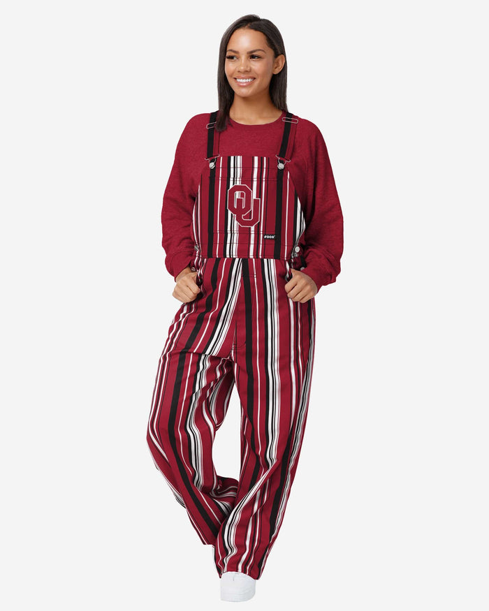 Oklahoma Sooners Womens Hyper Stripe Bib Overalls FOCO XS - FOCO.com