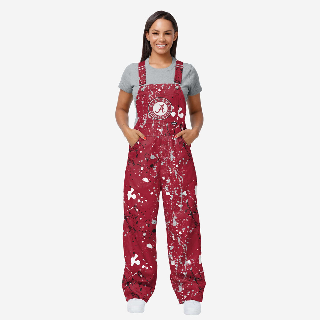 Alabama Crimson Tide Womens Paint Splatter Bib Overalls FOCO XS - FOCO.com