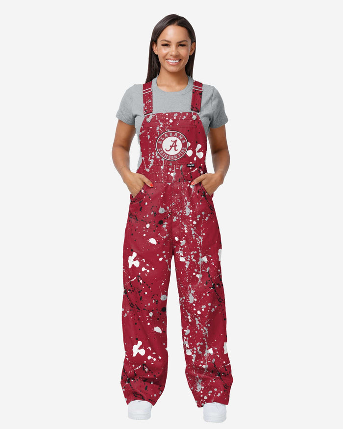 Alabama Crimson Tide Womens Paint Splatter Bib Overalls FOCO XS - FOCO.com