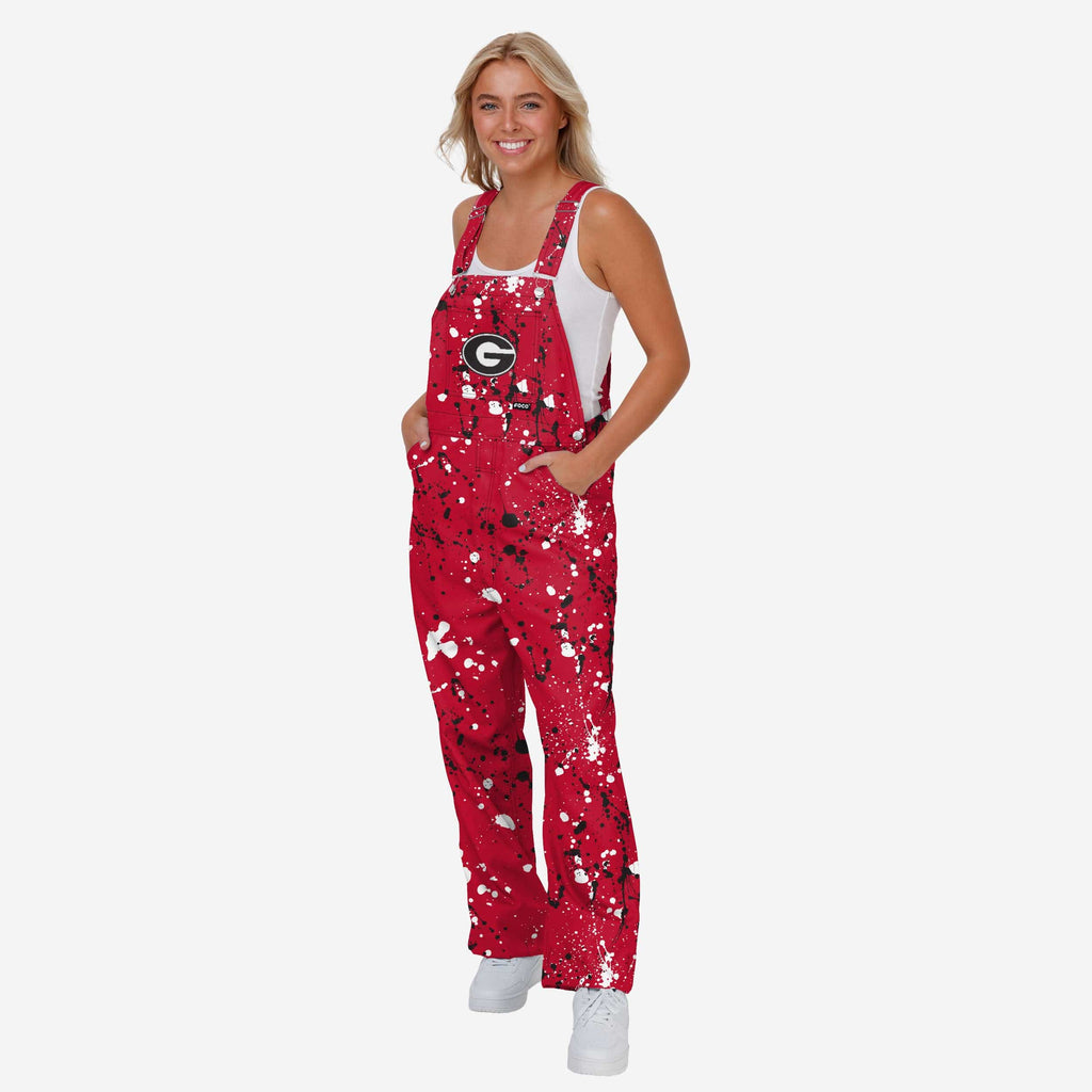 Georgia Bulldogs Womens Paint Splatter Bib Overalls FOCO XS - FOCO.com