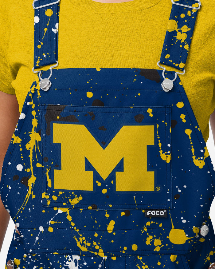 Michigan Wolverines Womens Paint Splatter Bib Overalls FOCO - FOCO.com