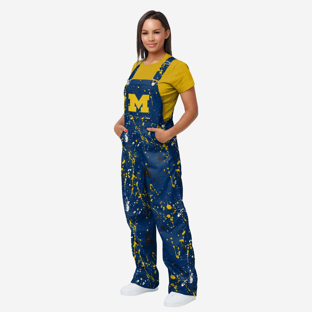 Michigan Wolverines Womens Paint Splatter Bib Overalls FOCO XS - FOCO.com