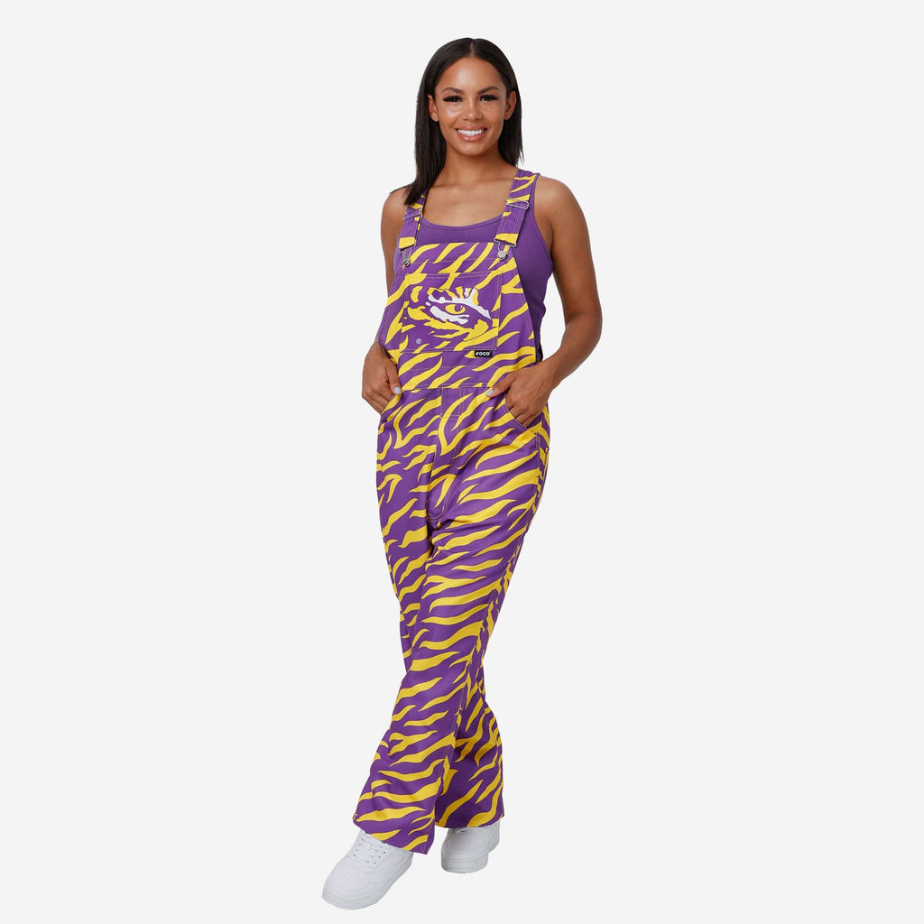 LSU Tigers Womens Tiger Stripe Thematic Bib Overalls FOCO XS - FOCO.com