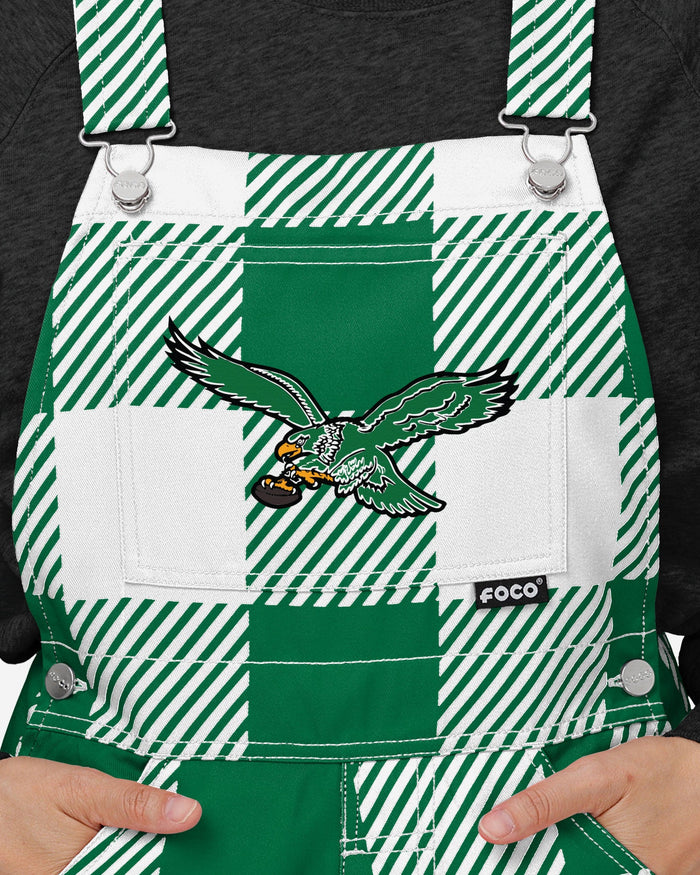 Philadelphia Eagles Kelly Green Womens Plaid Bib Overalls FOCO - FOCO.com