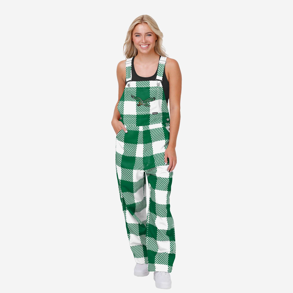 Philadelphia Eagles Kelly Green Womens Plaid Bib Overalls FOCO - FOCO.com