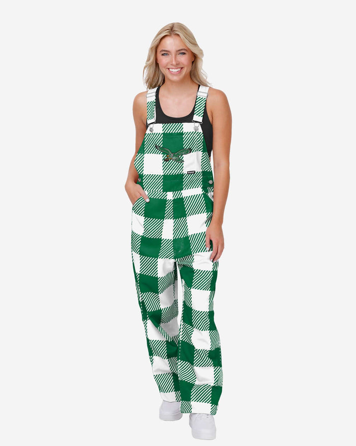 Philadelphia Eagles Kelly Green Womens Plaid Bib Overalls FOCO - FOCO.com