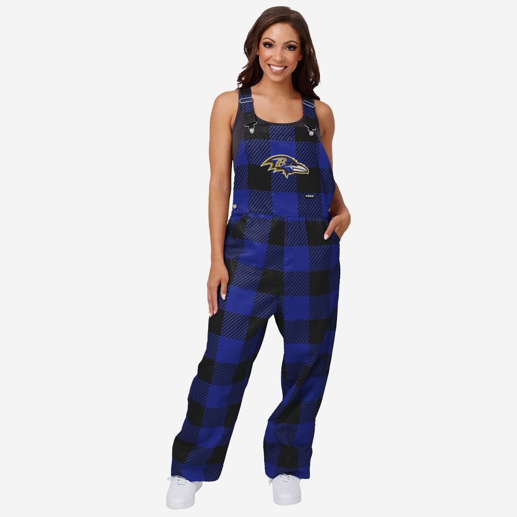 Baltimore Ravens Womens Plaid Bib Overalls FOCO XS - FOCO.com